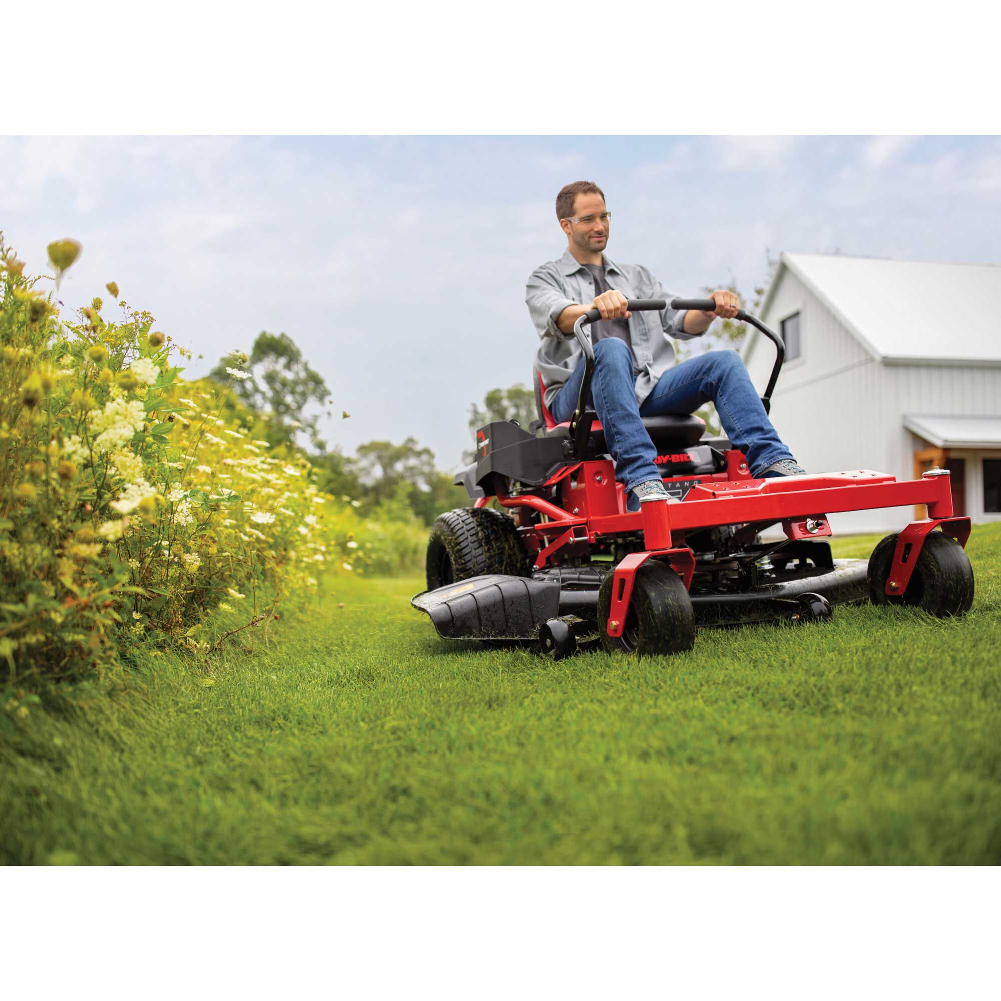 Zero turn riding shop lawn mowers