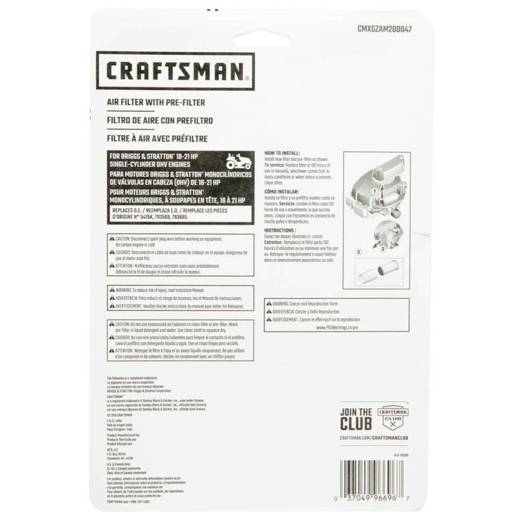 Air Filter with Pre-Filter and Fuel Filter Kit