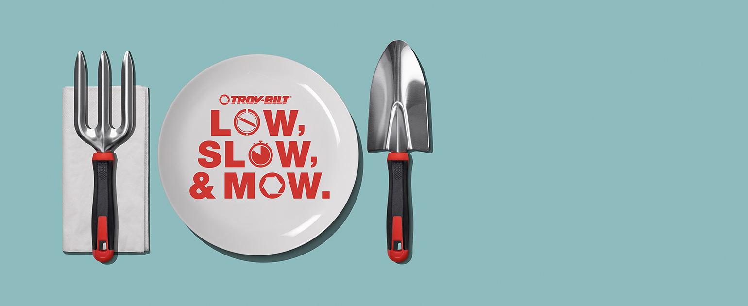 picture of plate with slow cooker cookbook and gardening tools