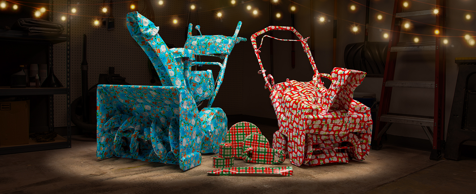 picture of snow blower wrapped in wrapping paper