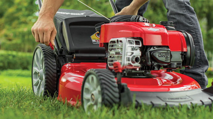 close up of a walk behind mower