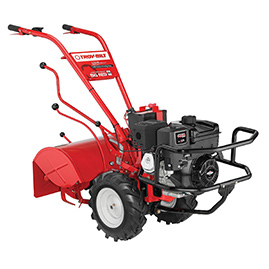 big red garden tiller