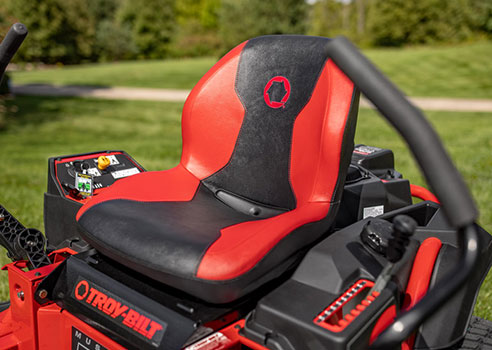 troy-bilt close up view on riding mower seat